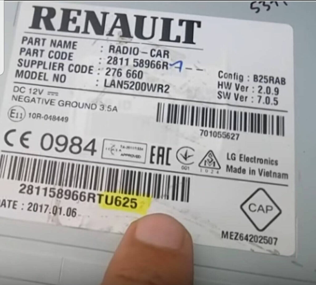 Dacia Radio Serial Number